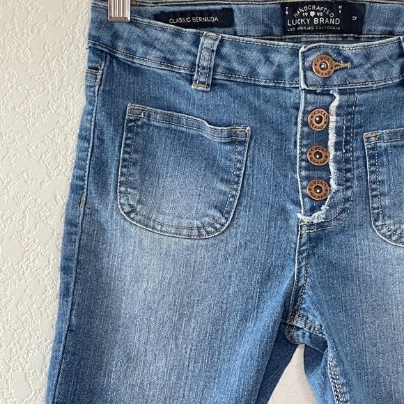 Lucky Brand Shorts Girls Denim Classic Bermuda Button Fly Jean Medium Wash Sz 12 - Picture 2 of 4